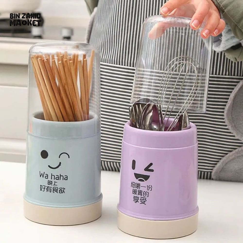 SMILEY CUTLERY HOLDER WITH LID