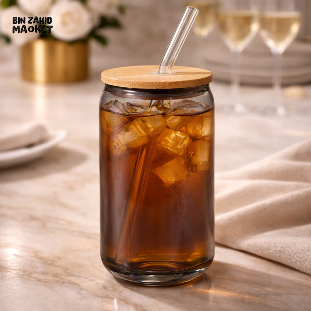 SMOKED GREY GLASS TUMBLER WITH BAMBOO LID & STRAW – LUXURY MODERN DRINKING GLASS FOR ICED COFFEE & BEVERAGES