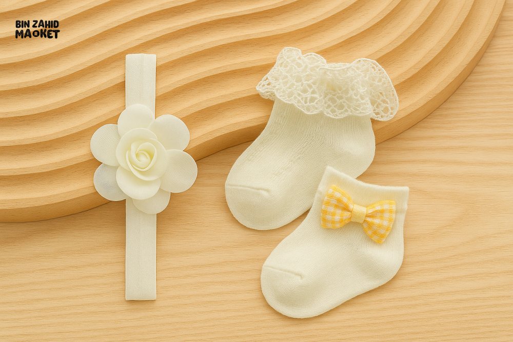 SOFT STYLE FOR TINY TOES & LITTLE HEADS 2 PAIR SOCKS SET – NEWBORN PERFECTION FOR 0-3 MONTHS - OFF-WHITE