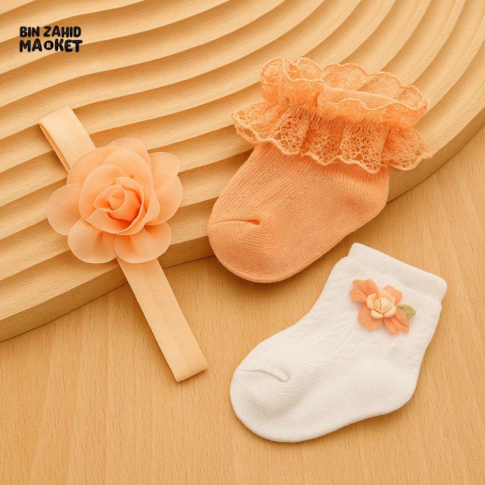 SOFT STYLE FOR TINY TOES & LITTLE HEADS 2 PAIR SOCKS SET – NEWBORN PERFECTION FOR 0-3 MONTHS - PEACH WHITE