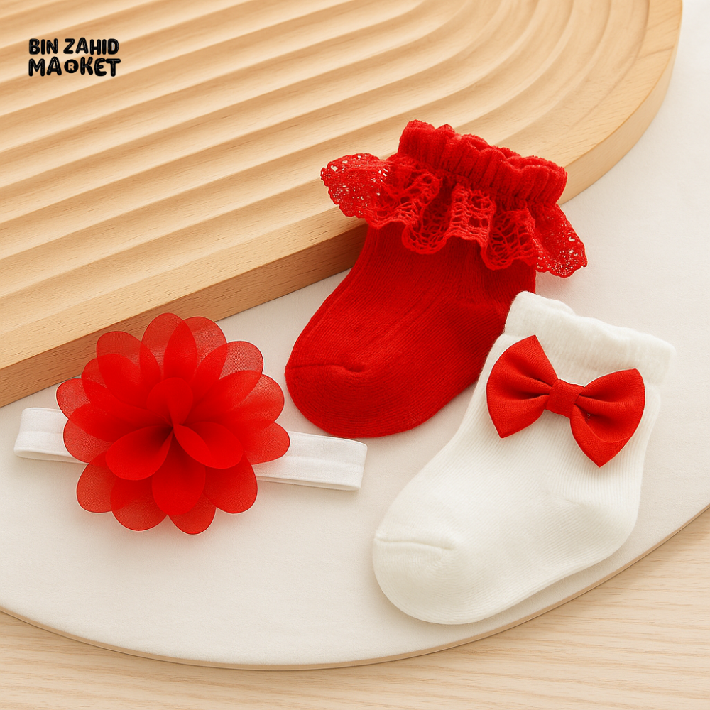 SOFT STYLE FOR TINY TOES & LITTLE HEADS 2 PAIR SOCKS SET – NEWBORN PERFECTION FOR 0-3 MONTHS - RED WHITE