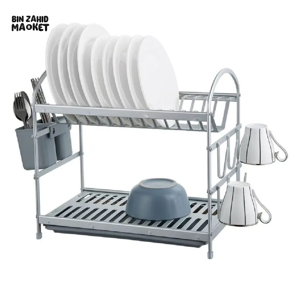 SPACE-SAVING ALUMINIUM 2 TIERS KITCHEN DISH DRAIN RACK – PREMIUM UTENSIL HOLDER