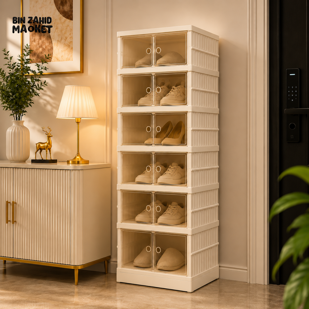 SPACE-SAVING DOUBLE DOOR SHOE STORAGE 6 COMPARMENT CABINET- ZJ-07