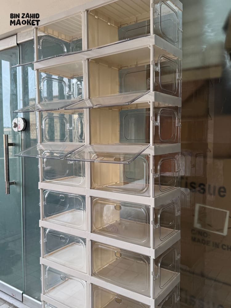 SPACE-SAVING FOLDABLE SHOE CABINET WITH CLEAR DISPLAY DOORS 18-COMPARTMENT - ZJ- 01