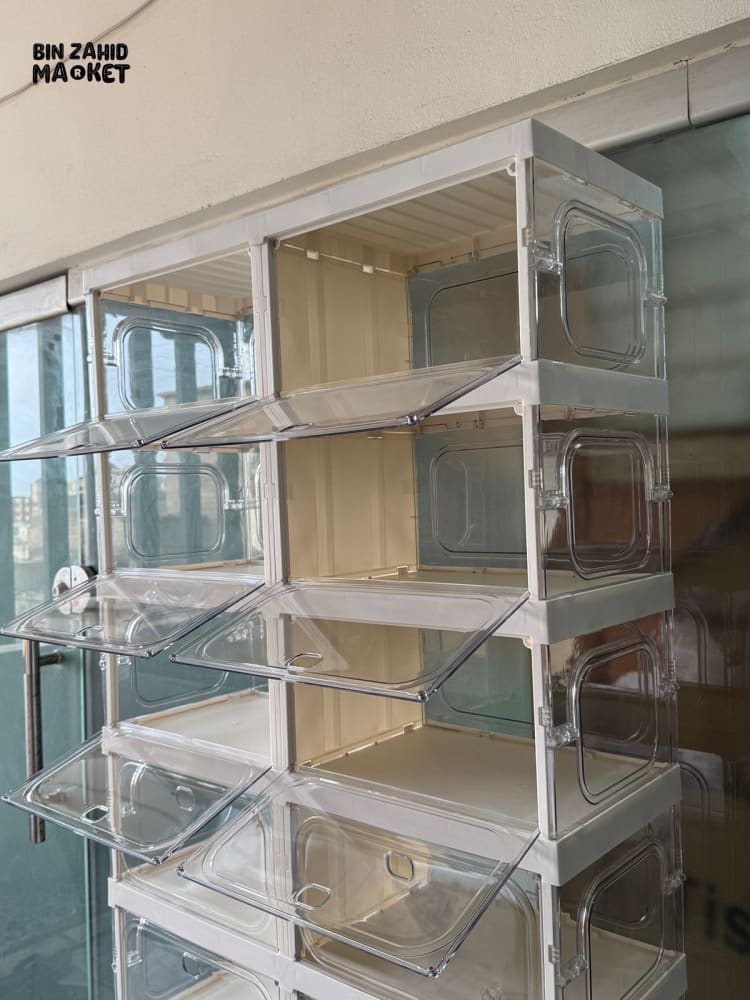 SPACE-SAVING FOLDABLE SHOE CABINET WITH CLEAR DISPLAY DOORS 18-COMPARTMENT - ZJ- 01