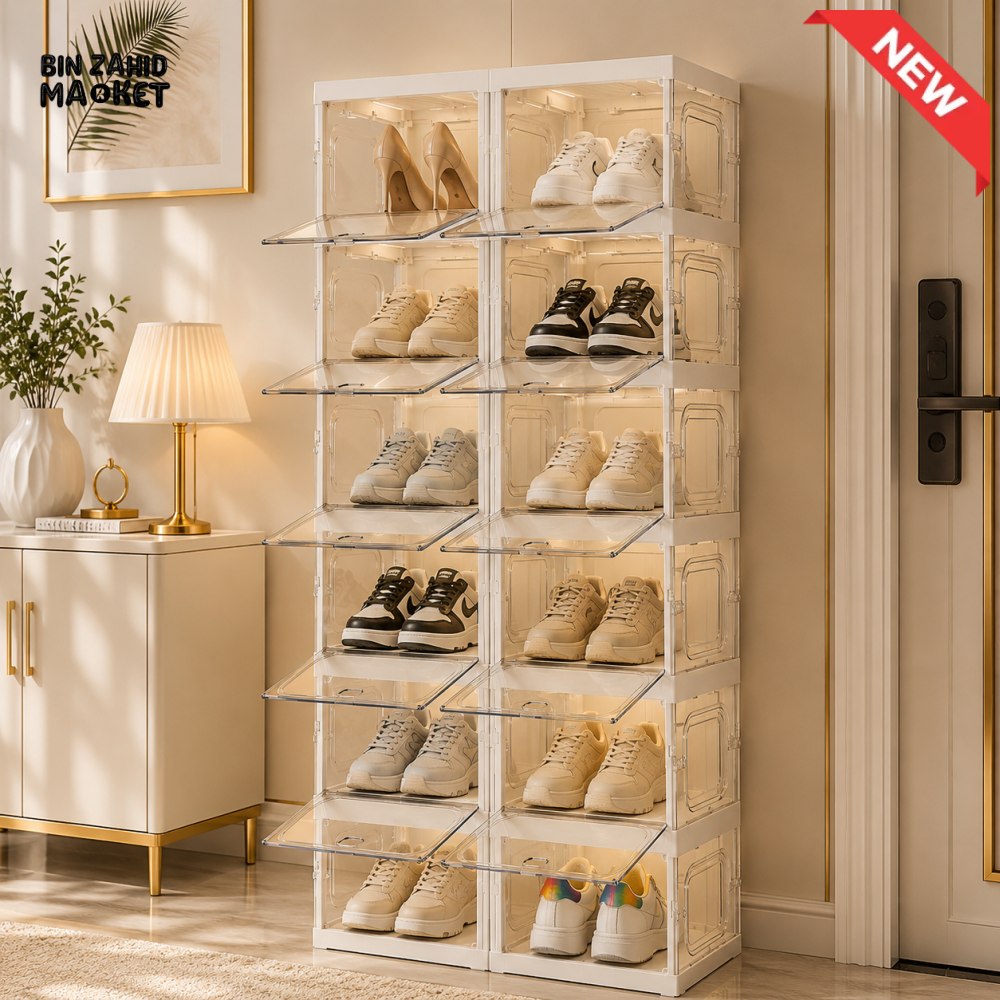SPACE-SAVING FOLDABLE SHOE CABINET WITH CLEAR DISPLAY DOORS 18-COMPARTMENT - ZJ- 01