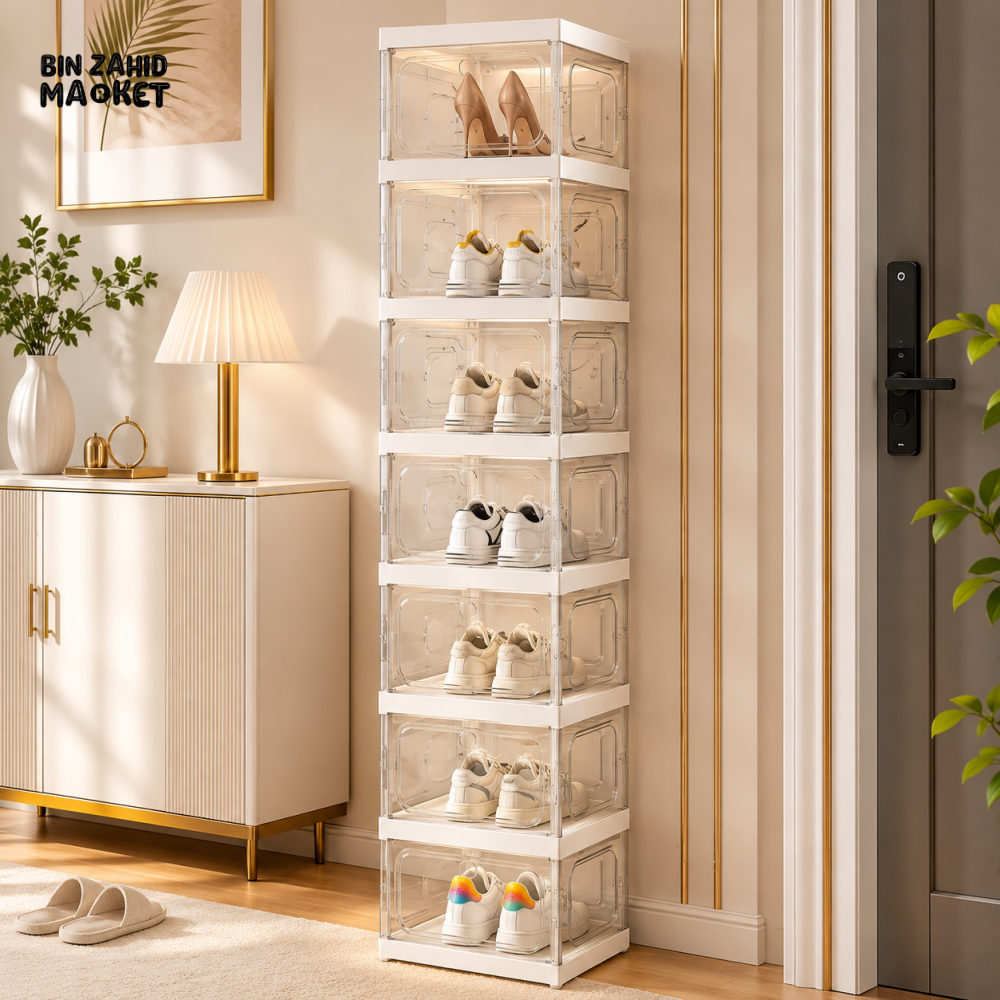 SPACE-SAVING FOLDABLE SHOE CABINET WITH CLEAR DISPLAY DOORS 9-COMPARTMENT - ZJ- 05