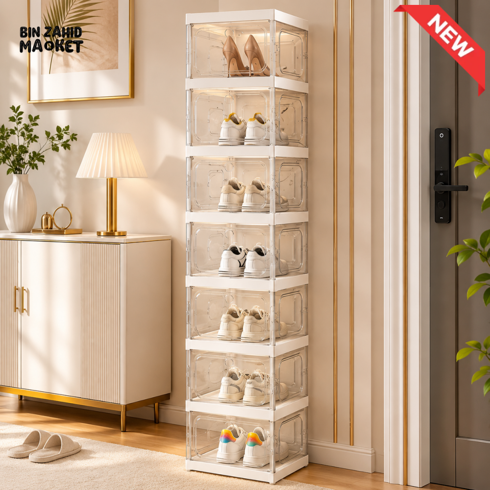 SPACE-SAVING FOLDABLE SHOE CABINET WITH CLEAR DISPLAY DOORS 9-COMPARTMENT - ZJ- 05