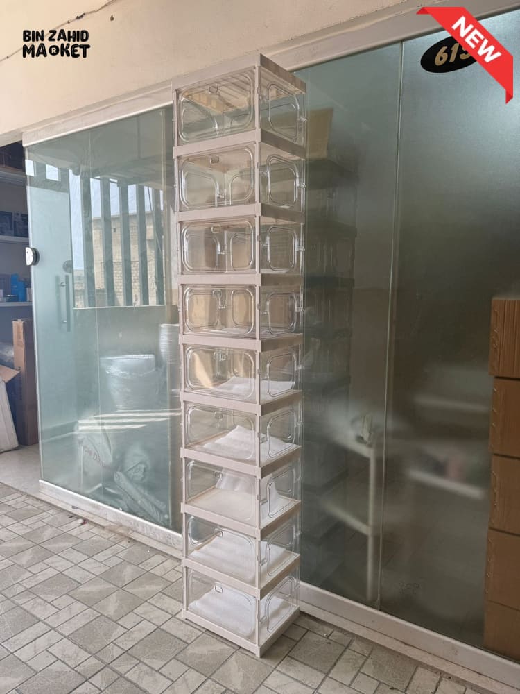 SPACE-SAVING FOLDABLE SHOE CABINET WITH CLEAR DISPLAY DOORS 9-COMPARTMENT - ZJ- 05