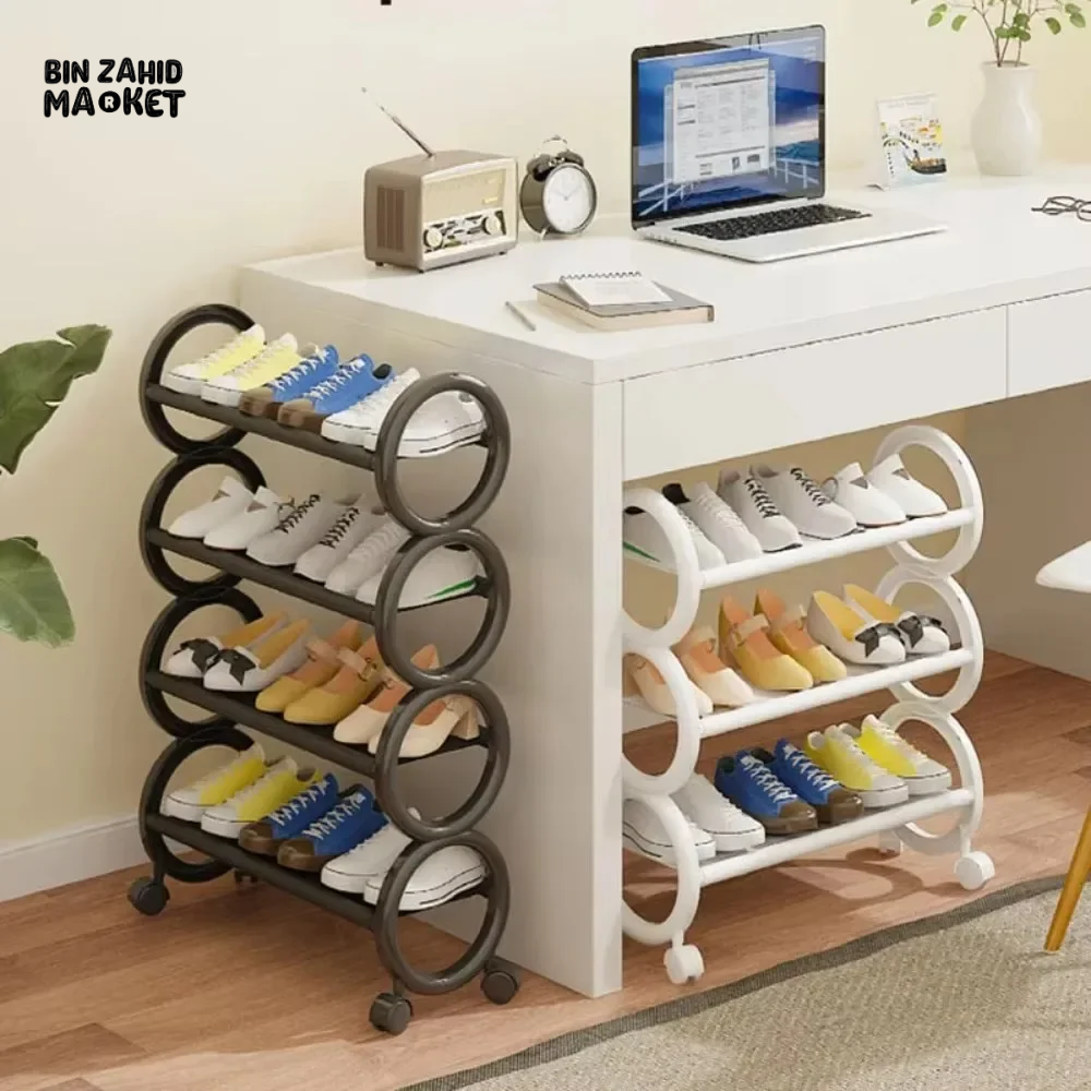 SPACE SAVING SHOE RACK 4 LAYERS– NAIL-FREE PORTABLE STORAGE CABINET | DUSTPROOF & RUST-PROOF ORGANIZER WITH ROLLERS FOR HOUSEHOLD USE