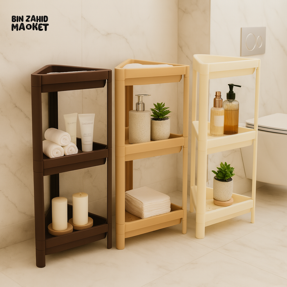 SPACE-SAVING TRI-FIT RACK – 3 SHELF PLASTIC STORAGE STAND FOR TOILET LAUNDRY & HOME