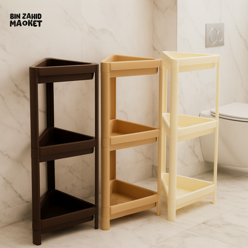 SPACE-SAVING TRI-FIT RACK – 3 SHELF PLASTIC STORAGE STAND FOR TOILET LAUNDRY & HOME