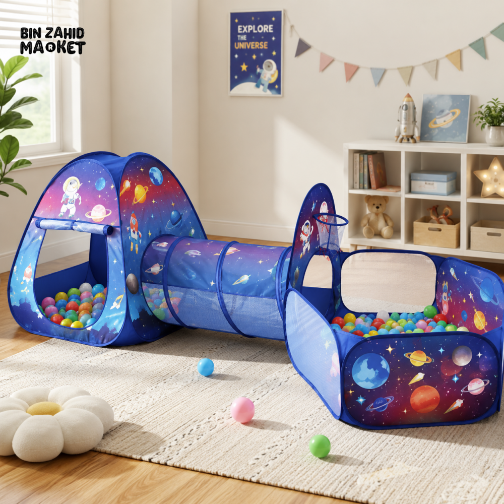 SPACE THEME KIDS PLAY TENT WITH CRAWL TUNNEL