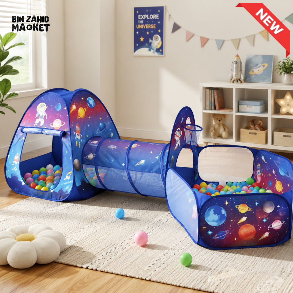 SPACE THEME KIDS PLAY TENT WITH CRAWL TUNNEL