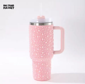 SPARKLY RHINESTONE TUMBLER – 40OZ PEARL STYLE MUG - PINK
