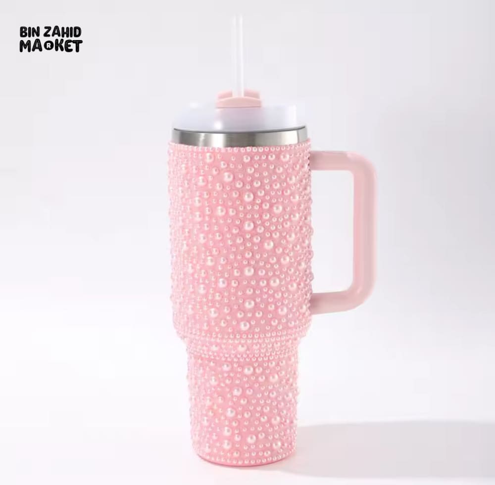 SPARKLY RHINESTONE TUMBLER – 40OZ PEARL STYLE MUG - PINK