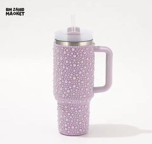 SPARKLY RHINESTONE TUMBLER – 40OZ PEARL STYLE MUG - PURPLE