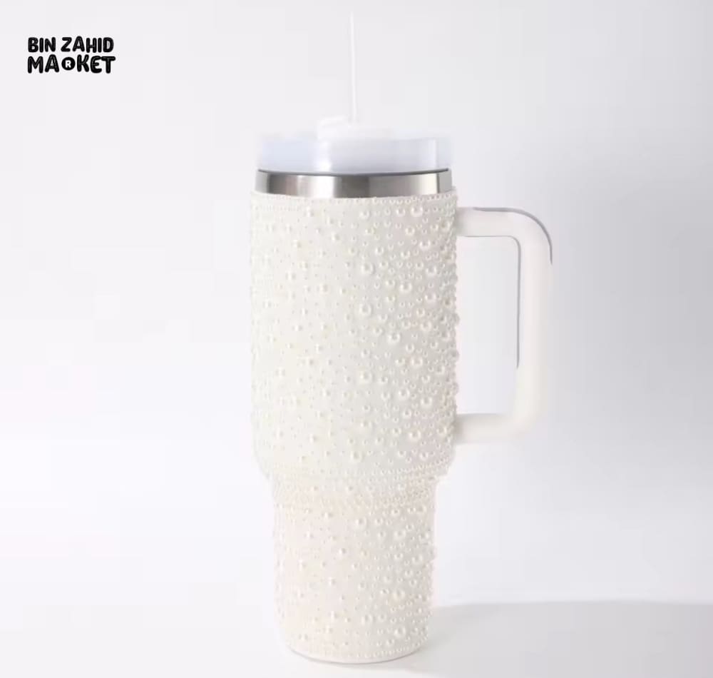 SPARKLY RHINESTONE TUMBLER – 40OZ PEARL STYLE MUG - WHITE