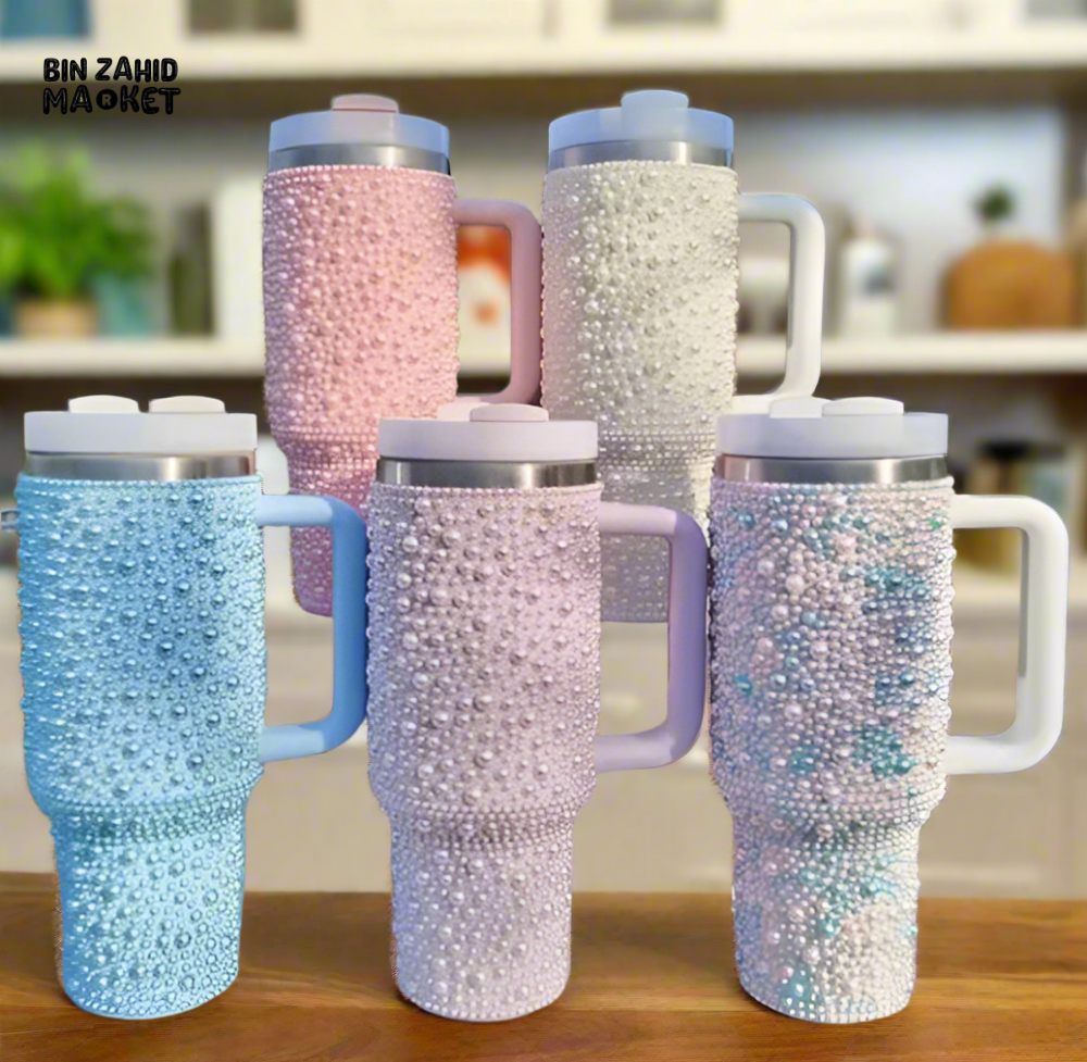 SPARKLY RHINESTONE TUMBLER – 40OZ PEARL STYLE MUG - WHITE