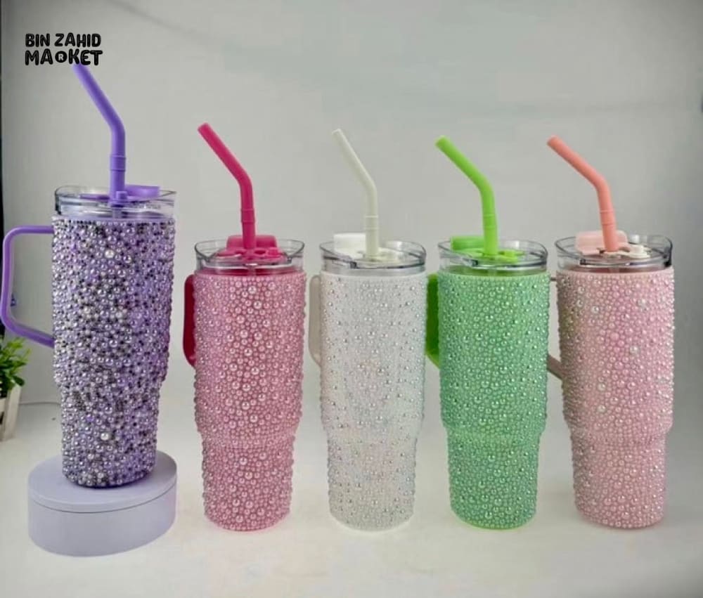 SPARKLY RHINESTONE TUMBLER – 40OZ PEARL STYLE MUG - WHITE