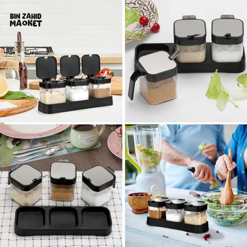 SPICE JAR SET WITH SPOON & TRAY – KITCHEN SEASONING CONTAINER SET