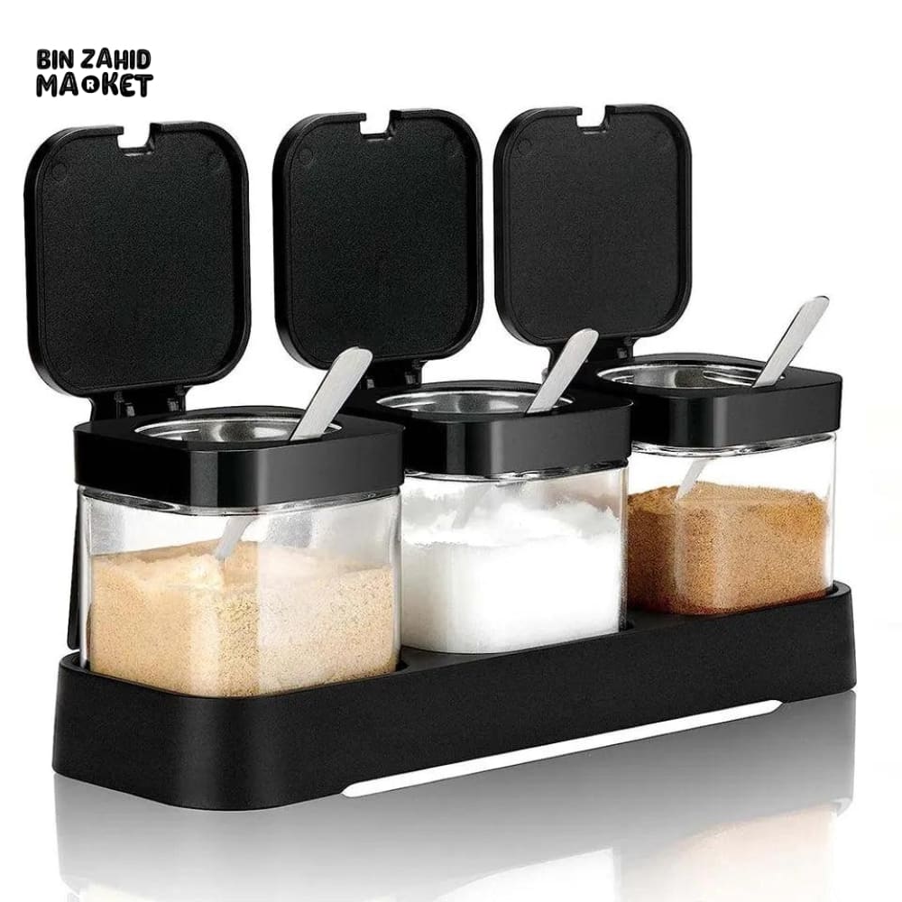 SPICE JAR SET WITH SPOON & TRAY – KITCHEN SEASONING CONTAINER SET