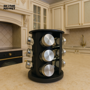 SPICE RACK 12 JAR ROTATING ORGANIZER SET – KITCHEN COUNTERTOP STORAGE ROUND LX 036