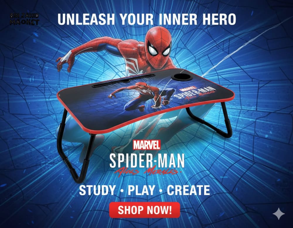 SPIDER-MAN CHILDREN’S LAP DESK – PORTABLE STUDY TABLE WITH CUP HOLDER