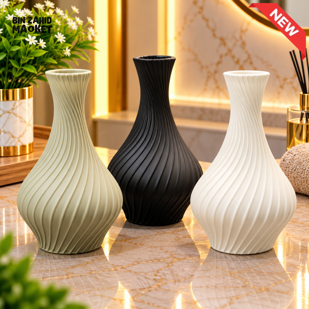 SPIRAL RIBBED DECORATIVE FLOWER VASE - 1 PIECE - Vases