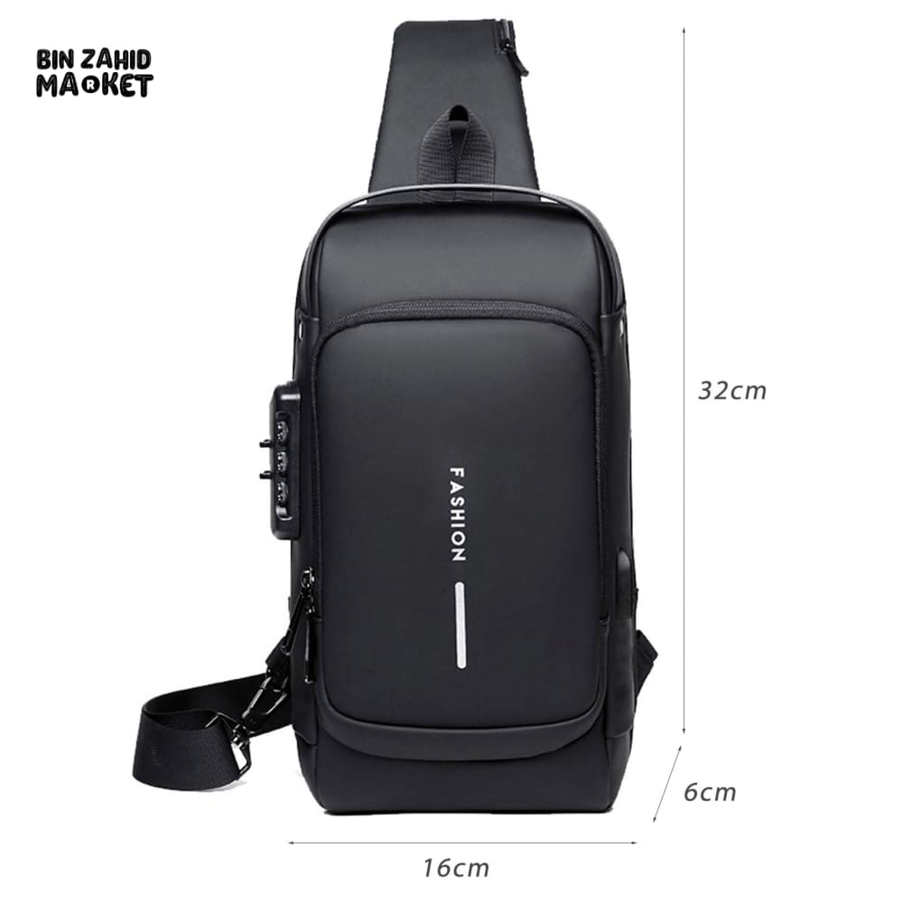 SPORT SLING BAG WITH USB CHARGING, PASSWORD LOCK, LARGE CAPACITY, WATER RESISTANT, ANTI-THEFT CROSSBODY BAG