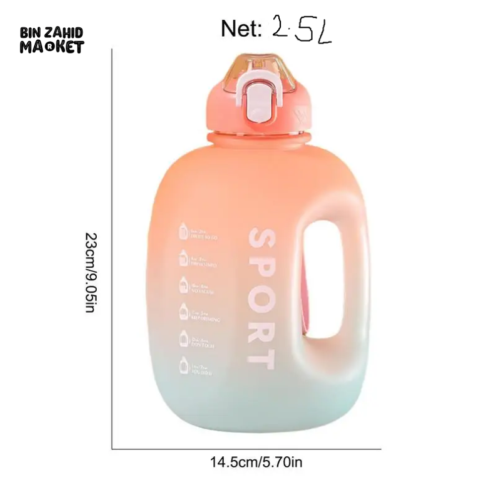 SPORT WATER BOTTLE | PORTABLE FITNESS PLASTIC CUP WITH STRAW LARGE CAPACITY OUTDOOR TRAVEL DRINKWARE BOTTLE 2.5