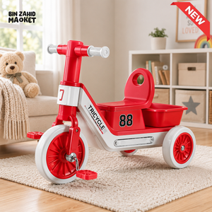 SPORTS STYLE KIDS TRICYCLE WITH STORAGE SEAT - RED