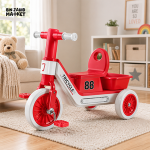 SPORTS STYLE KIDS TRICYCLE WITH STORAGE SEAT - RED