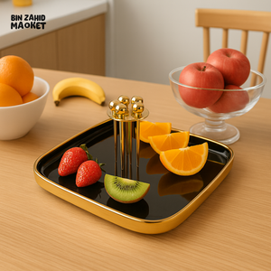 SQUARE FRUIT TRAY WITH GOLDEN PICKS - BLACK ZQ-106
