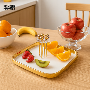 SQUARE FRUIT TRAY WITH GOLDEN PICKS - WHITE ZQ-107