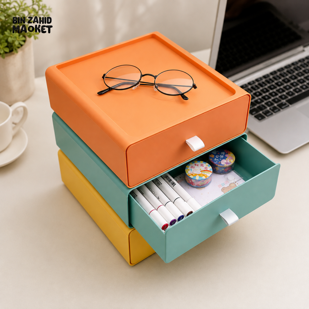 STACKABLE DESKTOP STORAGE DRAWER ORGANIZER