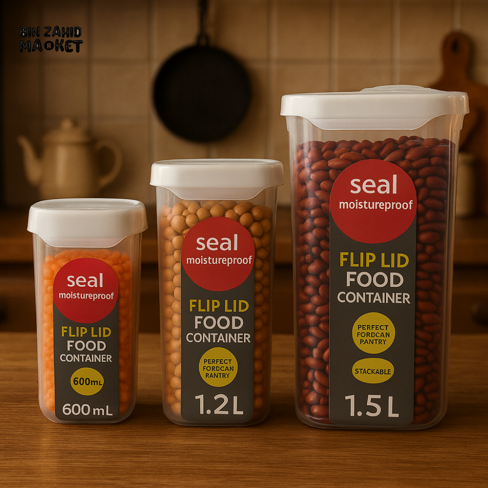 STACKABLE FLIP LID STORAGE PACK OF 3 – AIRTIGHT FOOD CONTAINERS FOR PANTRY & KITCHEN ORGANIZATION