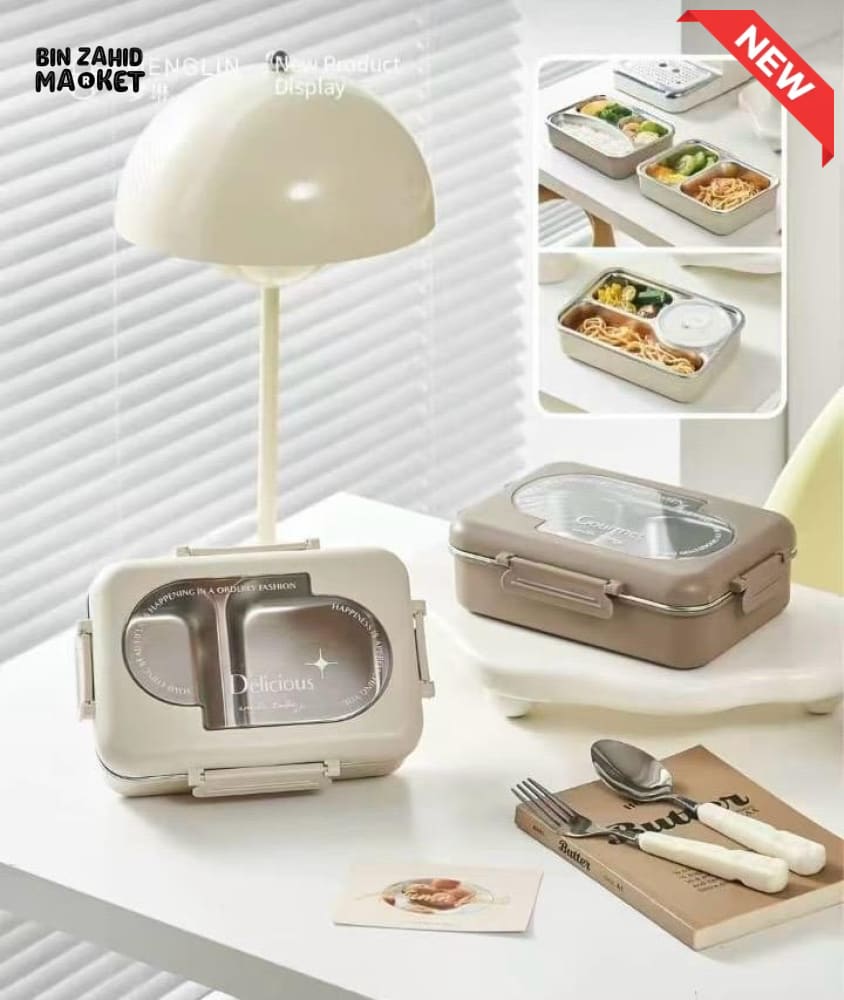 STAINLESS BENTO LUNCH BOX – DIVIDED TRAY PORTABLE & REUSABLE