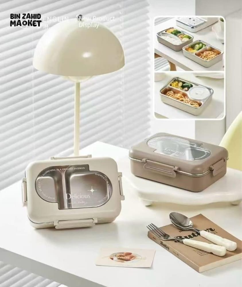 STAINLESS BENTO LUNCH BOX – DIVIDED TRAY PORTABLE & REUSABLE