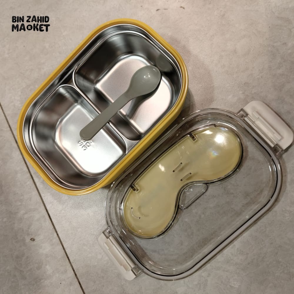 STAINLESS STEEL 3-COMPARTMENT LUNCH BOX WITH LID - Lunch Boxes