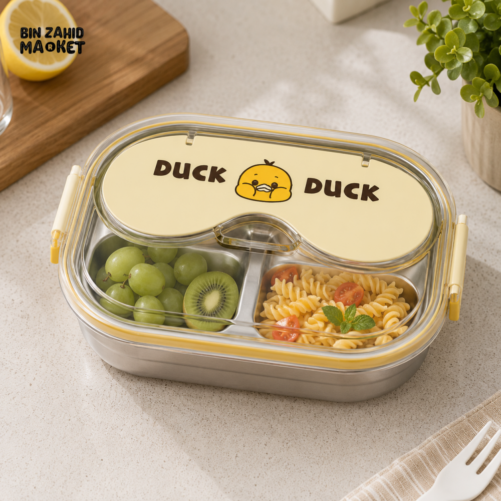 STAINLESS STEEL 3-COMPARTMENT LUNCH BOX WITH LID - Lunch Boxes