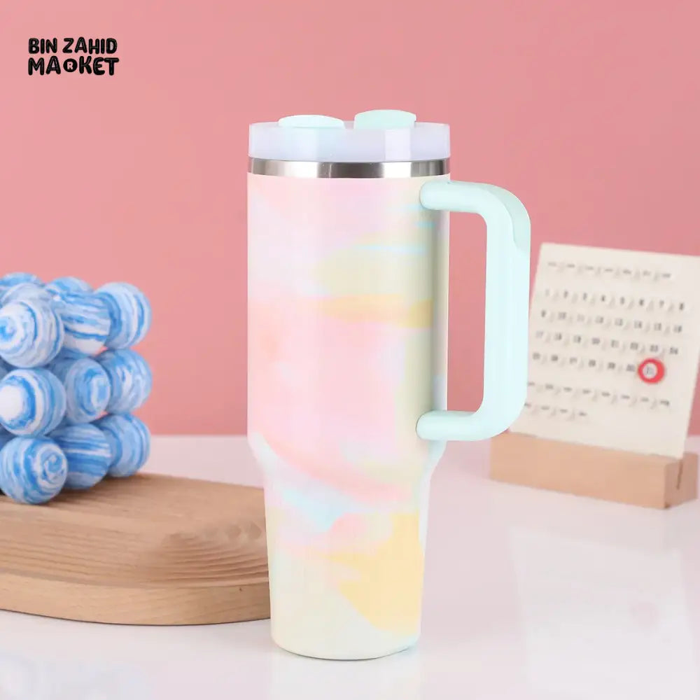 STAINLESS STEEL 304 40 0Z THERMOS CUP WITH HANDLE SECOND GENERATION PAINTED CAR CUP PORTABLE ICE CUP FOR OUTDOOR USE - CAMOUFLAGE POWDER