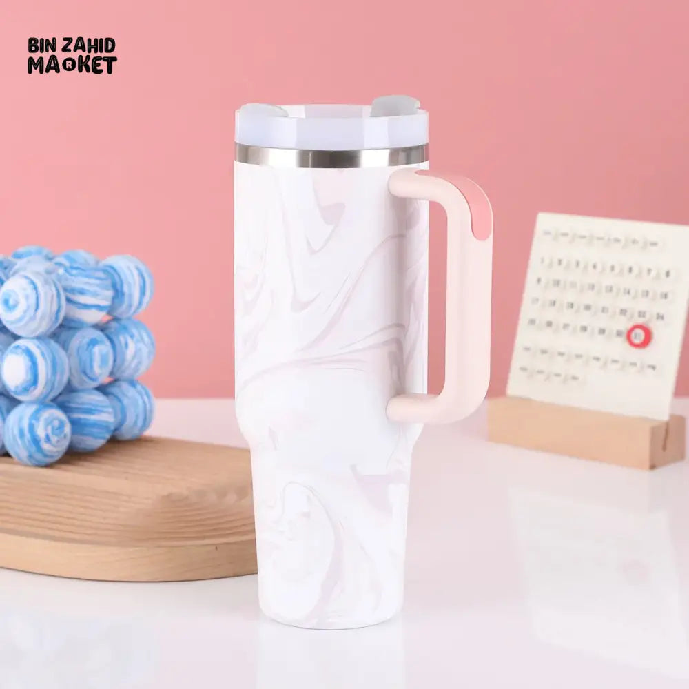 STAINLESS STEEL 304 40 0Z THERMOS CUP WITH HANDLE SECOND GENERATION PAINTED CAR CUP PORTABLE ICE CUP FOR OUTDOOR USE - QUARTZ WOOD GRAIN