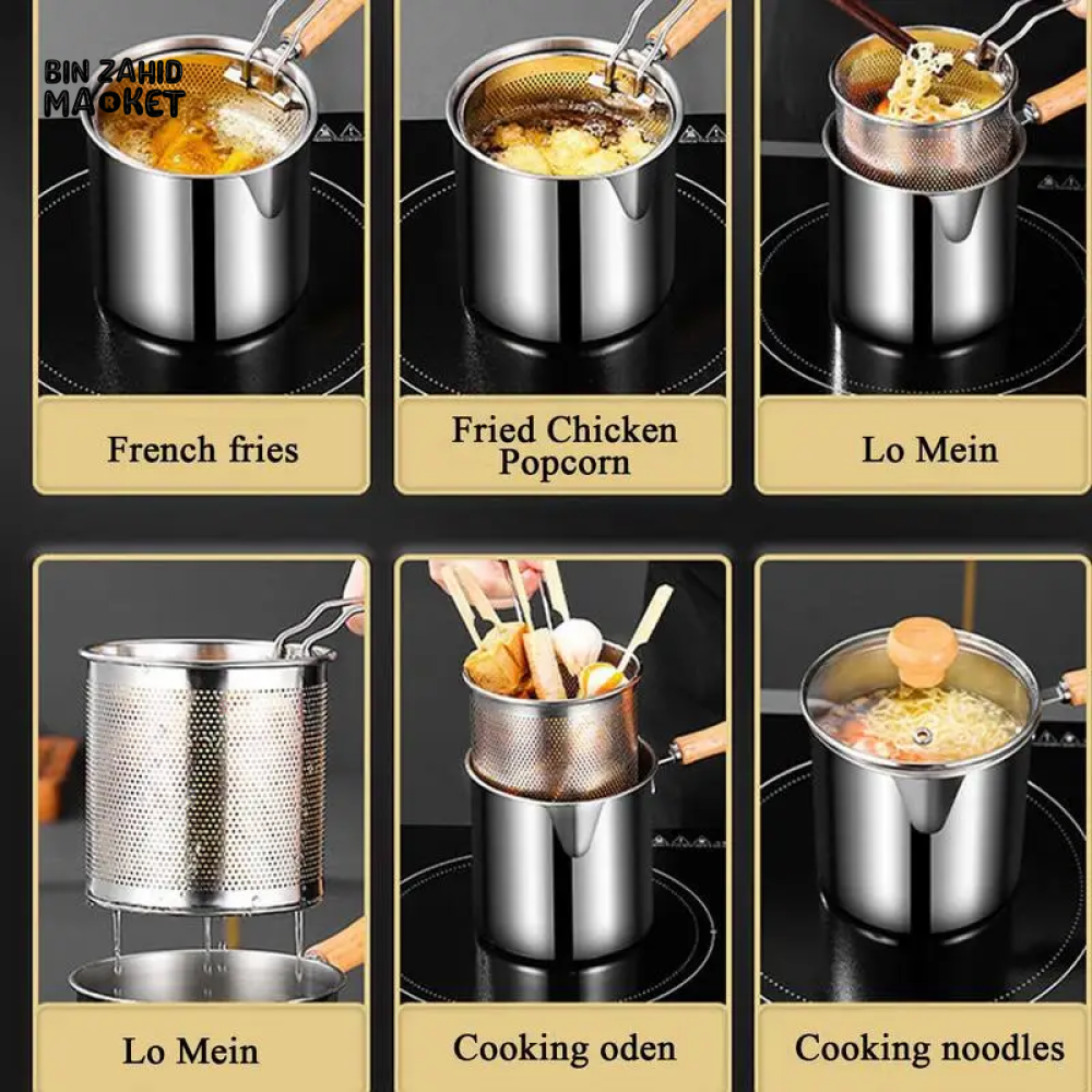 STAINLESS STEEL 304 DEEP FRYER POT – WITH BASKET & LID FOOD-GRADE MULTIFUNCTIONAL DESIGN