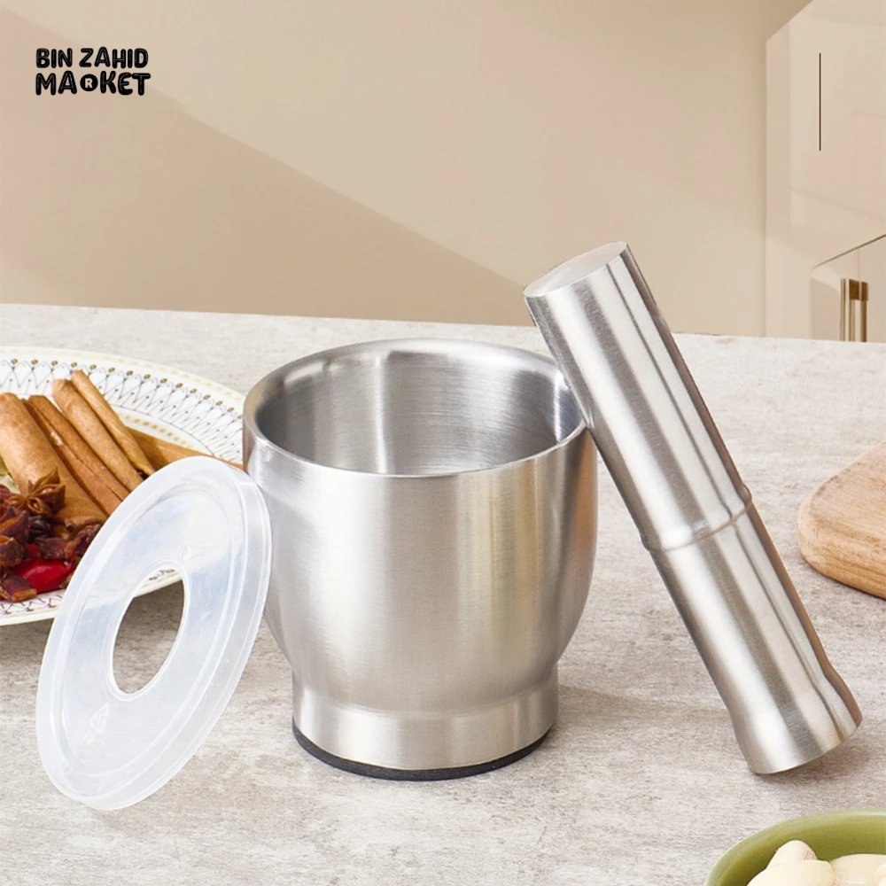 STAINLESS STEEL 304 MANUAL GARLIC POUNDER – RUST-PROOF MASHING JAR & PILL CRUSHER