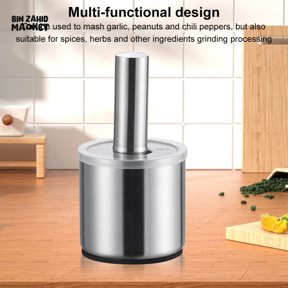 STAINLESS STEEL 304 MANUAL GARLIC POUNDER – RUST-PROOF MASHING JAR & PILL CRUSHER