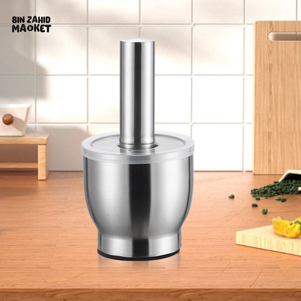 STAINLESS STEEL 304 MANUAL GARLIC POUNDER – RUST-PROOF MASHING JAR & PILL CRUSHER