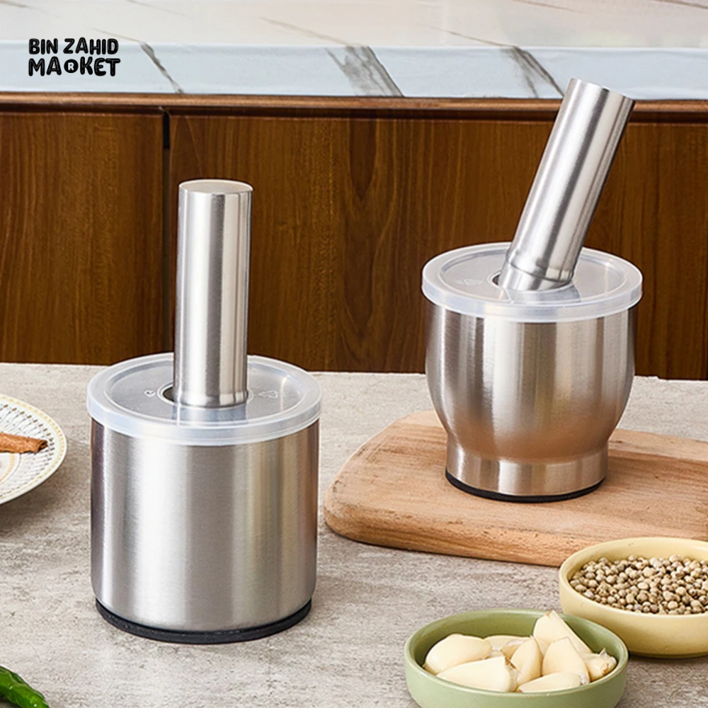 STAINLESS STEEL 304 MANUAL GARLIC POUNDER – RUST-PROOF MASHING JAR & PILL CRUSHER