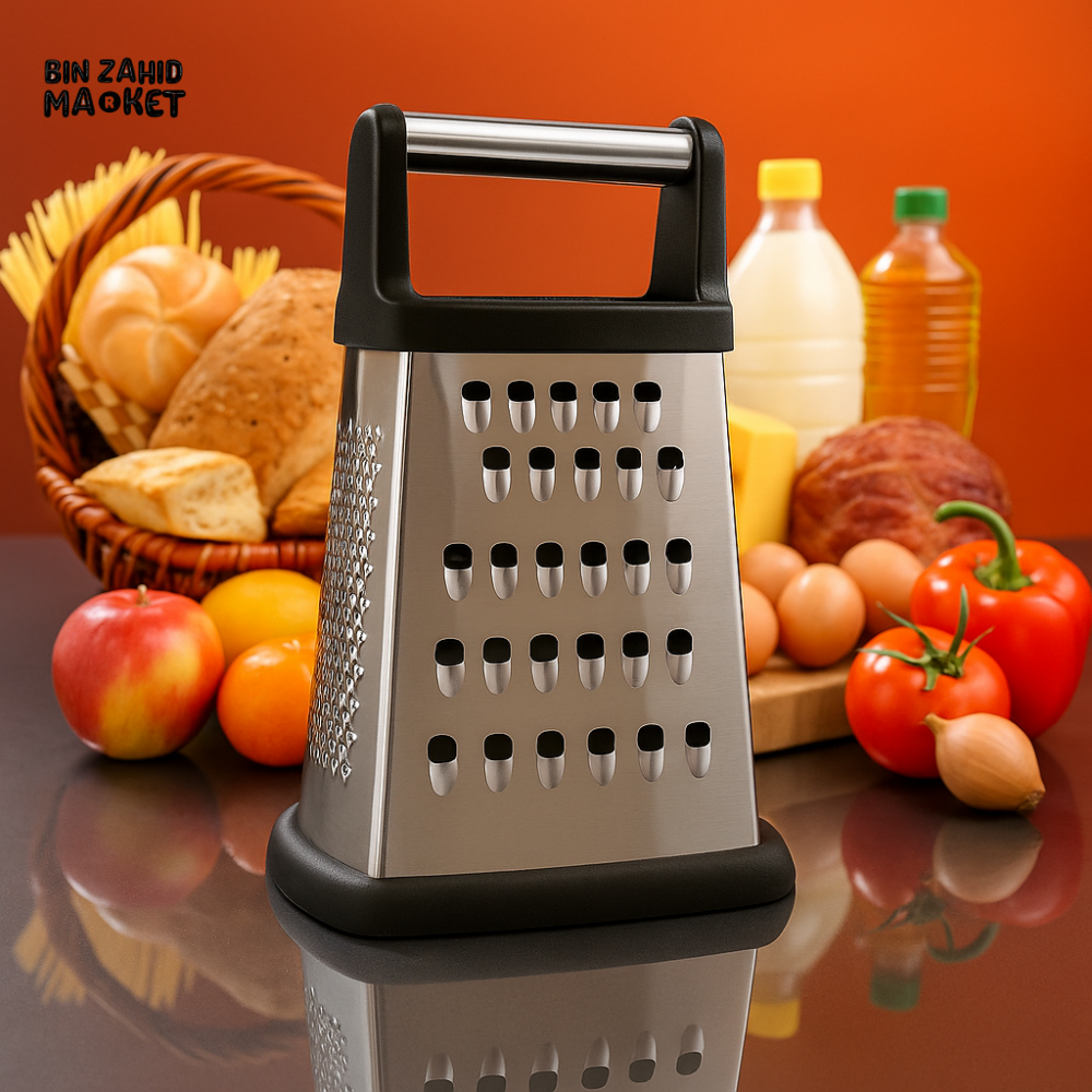 STAINLESS STEEL 4-SIDED BOX GRATER – NON-SLIP BASE & COMFORT HANDLE KITCHEN SHREDDER