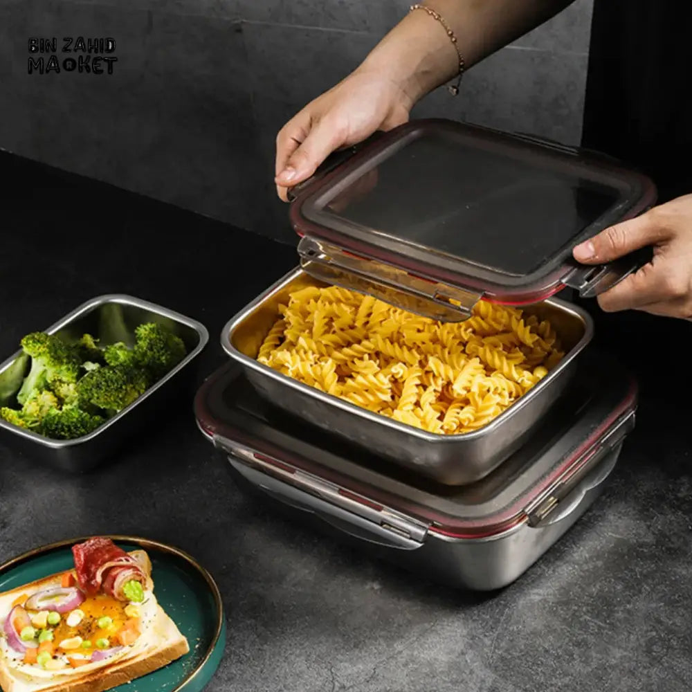 STAINLESS STEEL AIRTIGHT FOOD STORAGE CONTAINER SET – LEAKPROOF LOCKING LIDS – PREMIUM KITCHEN ORGANIZER 4 PIECES SET